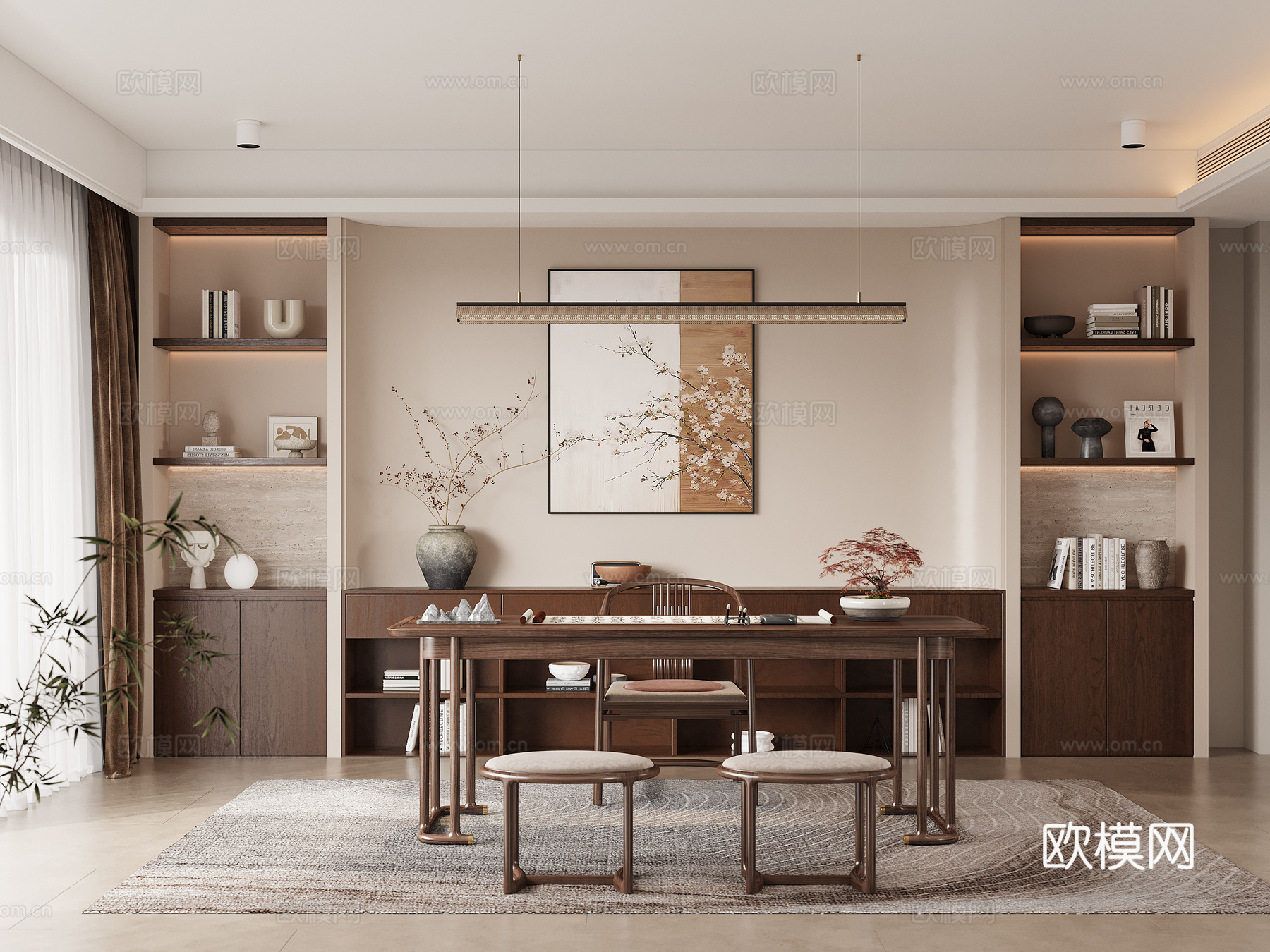 宋式书房书柜书桌3d模型下载