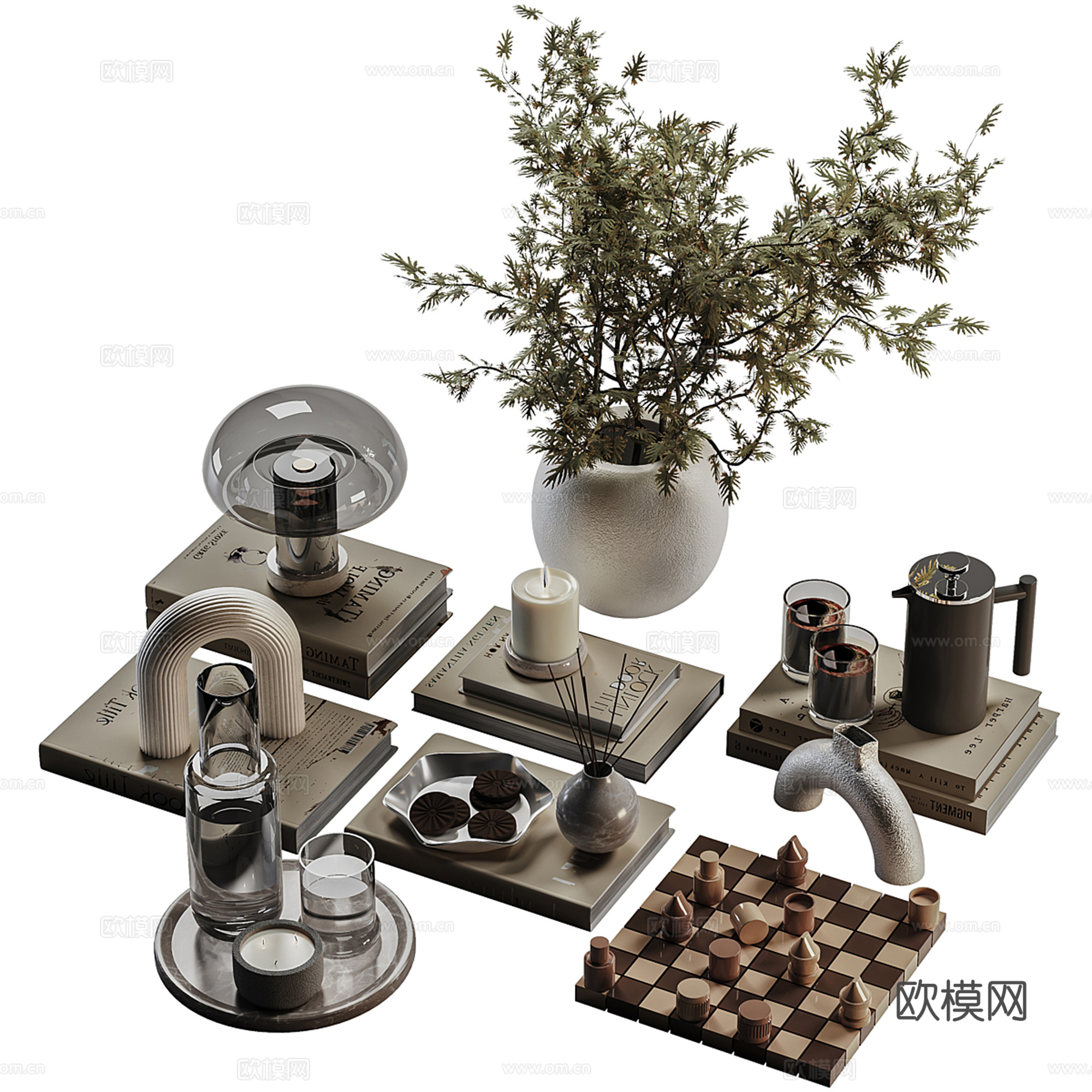 现代桌面饰品摆件组合su模型
