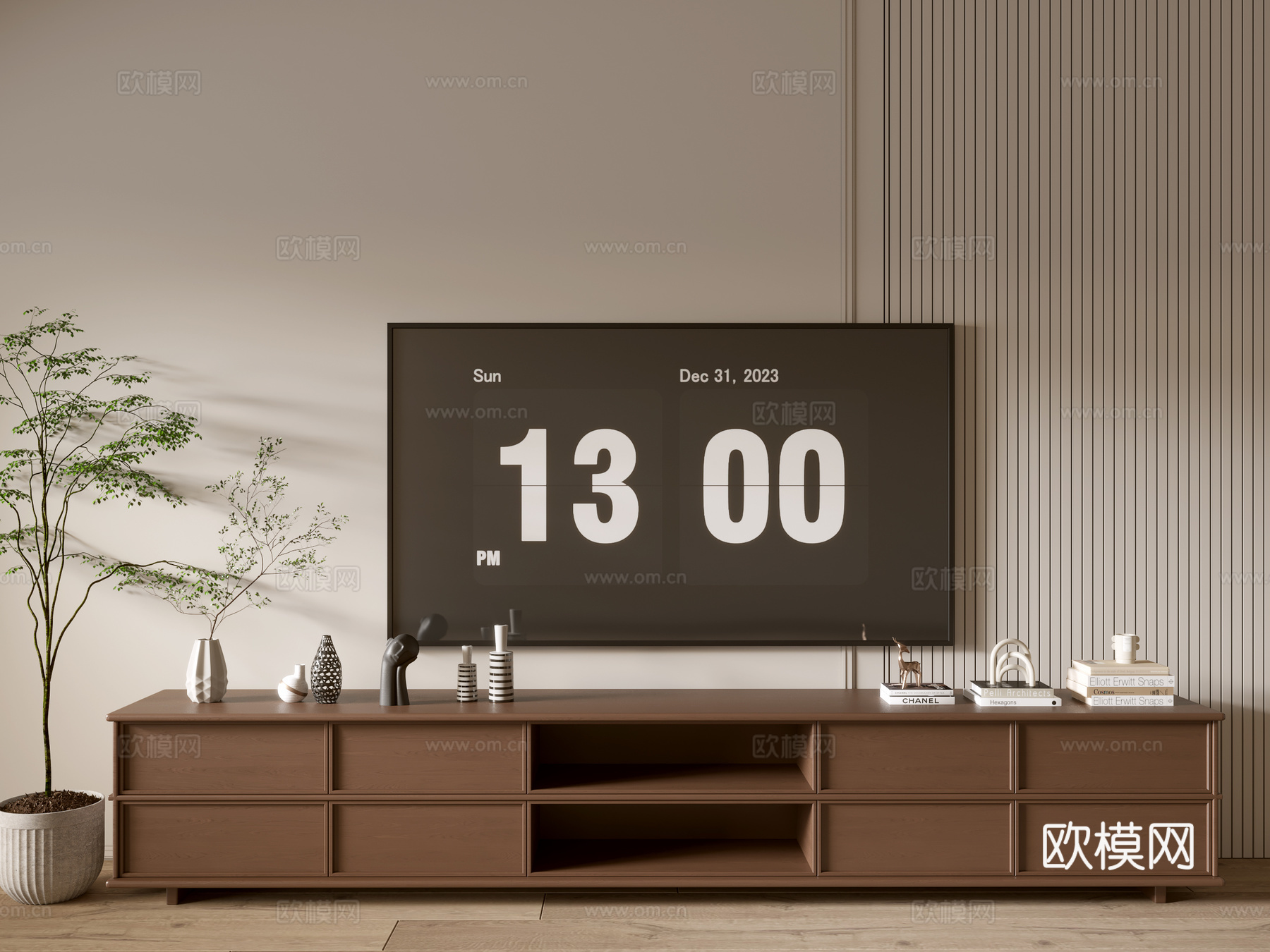 现代木纹电视柜 简约边柜 斗柜 矮柜  整体柜 餐边柜3d模型