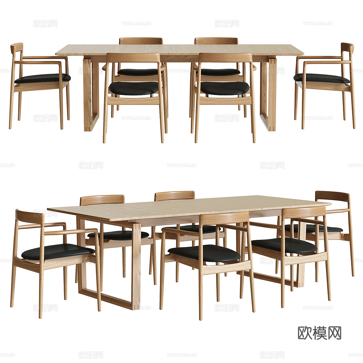 新中式实木长餐桌椅3d模型