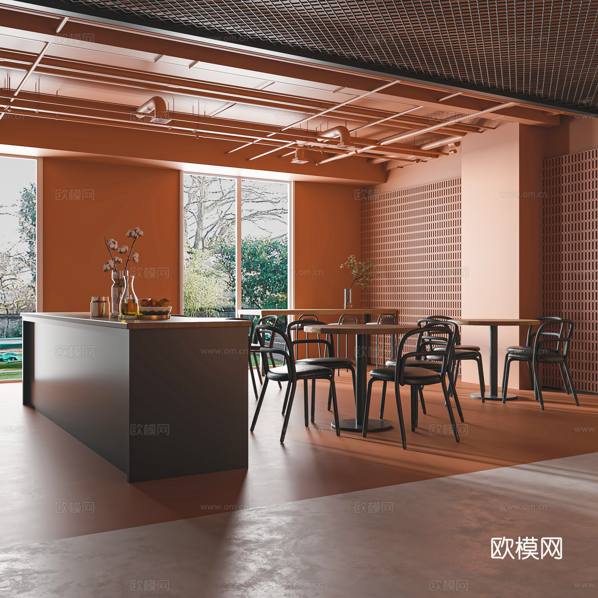 现代茶水间 西厨 公司食堂 吧台3d模型