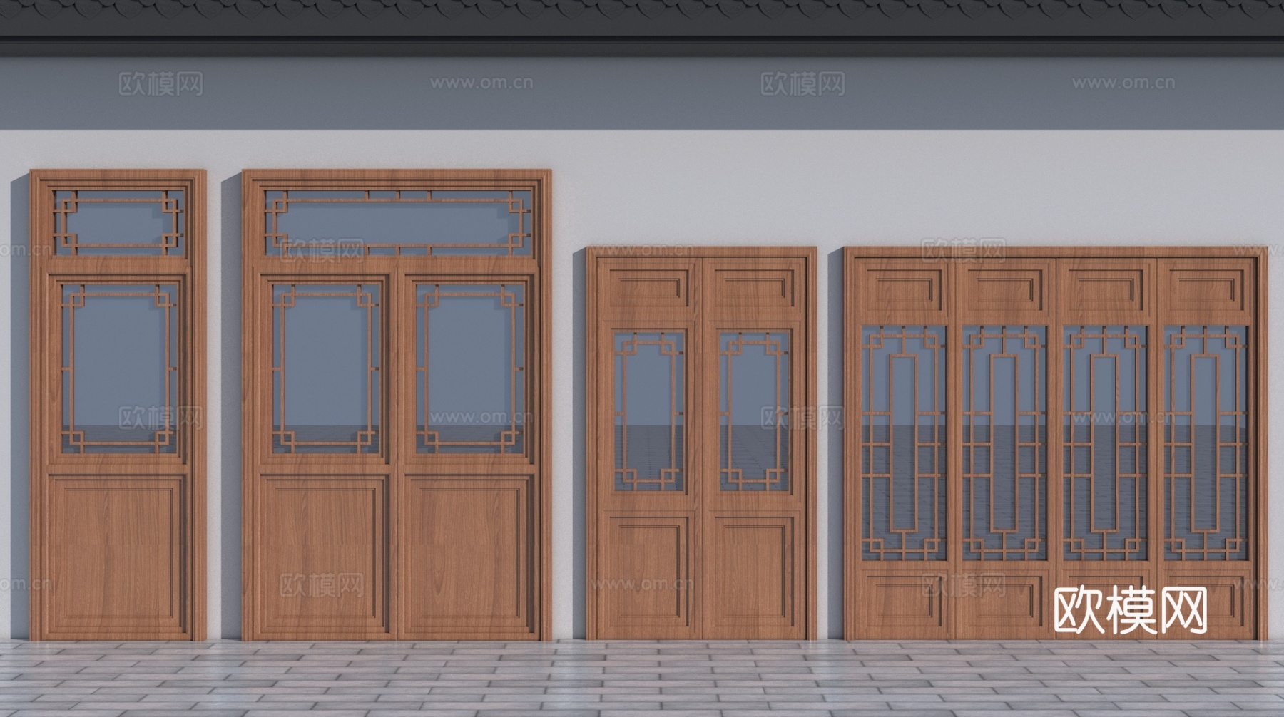 中式门 古建门 木门su模型