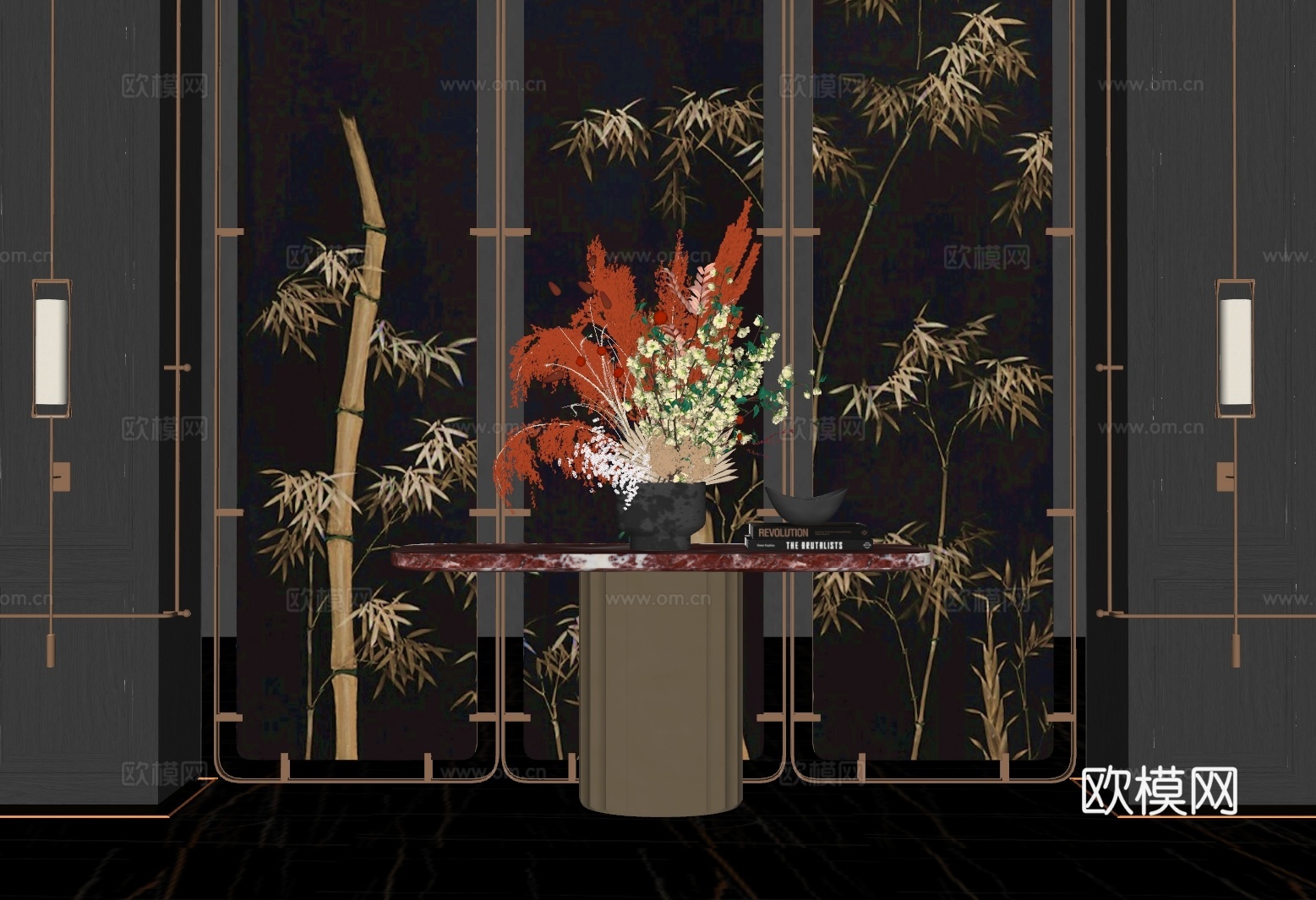 现代端景柜 花艺盆栽 大花瓶 花艺摆件组合 屏风隔断su模型