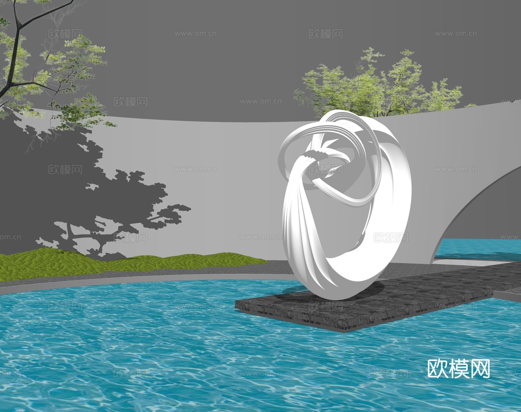 现代雕塑小品 有水景 抽象su模型