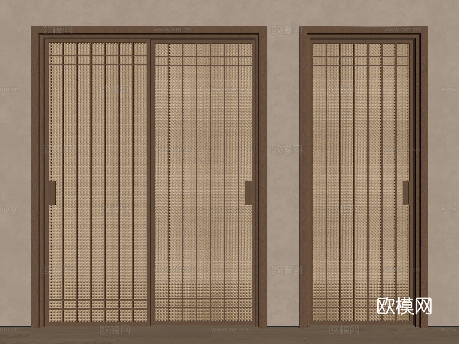 新中式 中古风 推拉门 单开门su模型