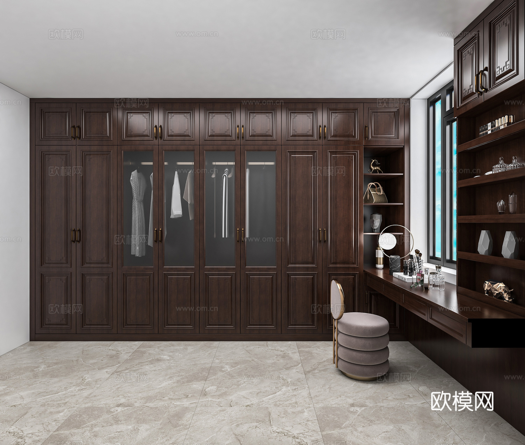全屋定制 中式实木衣帽间 实木门3d模型