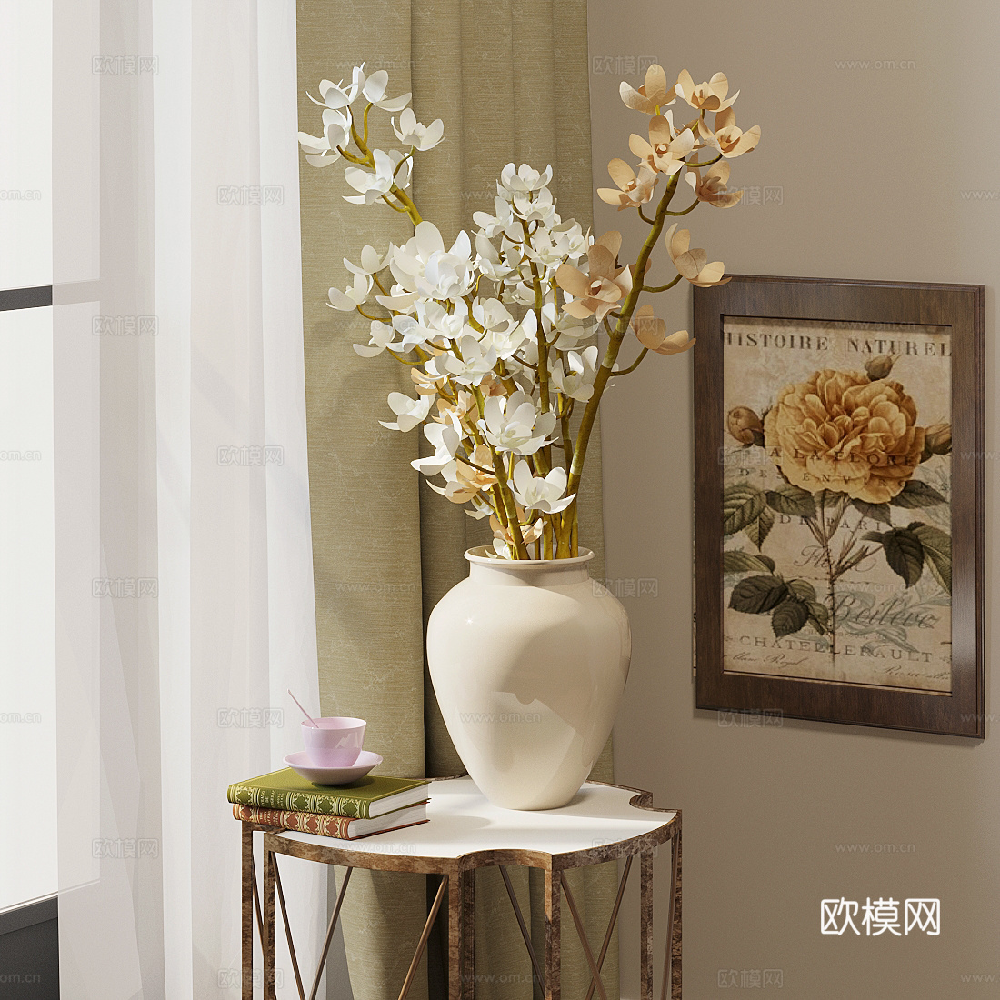 新中式花艺 婚庆花艺 陶瓷花瓶 假花永生花 餐桌花艺摆件su模型