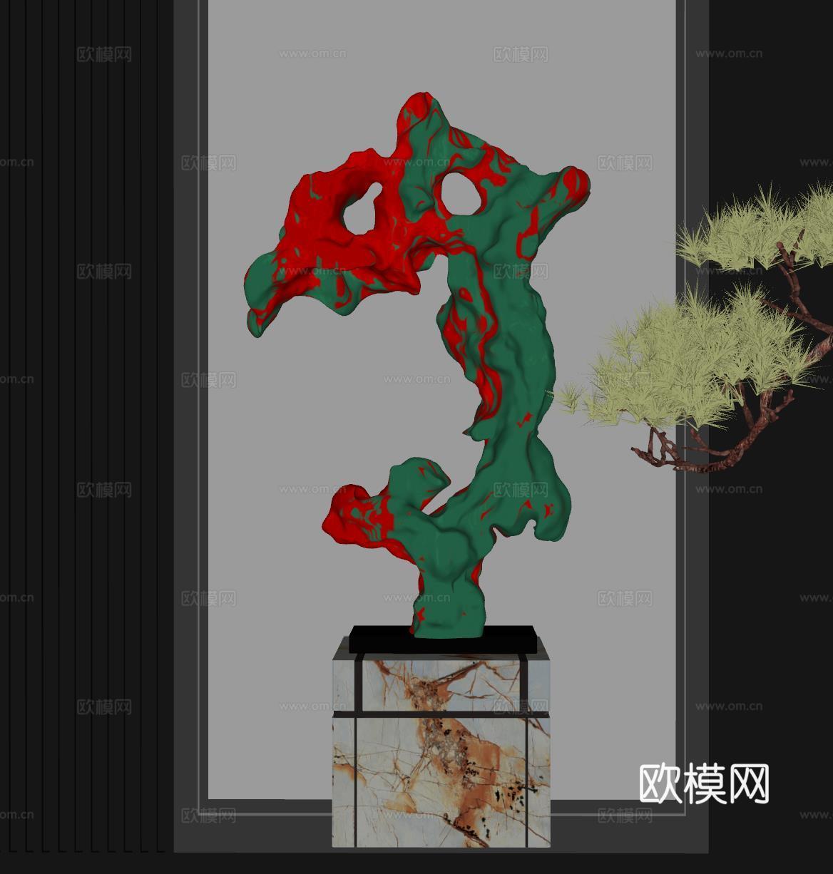 现代雕塑装置 工艺品落地摆件su模型
