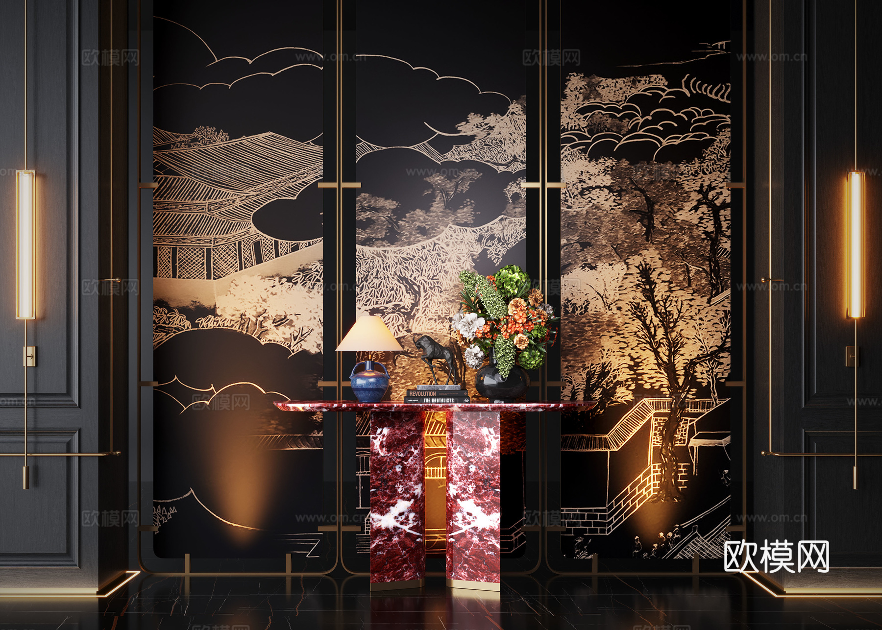 现代端景柜 花艺盆栽 大花瓶 花艺摆件组合 屏风隔断3d模型