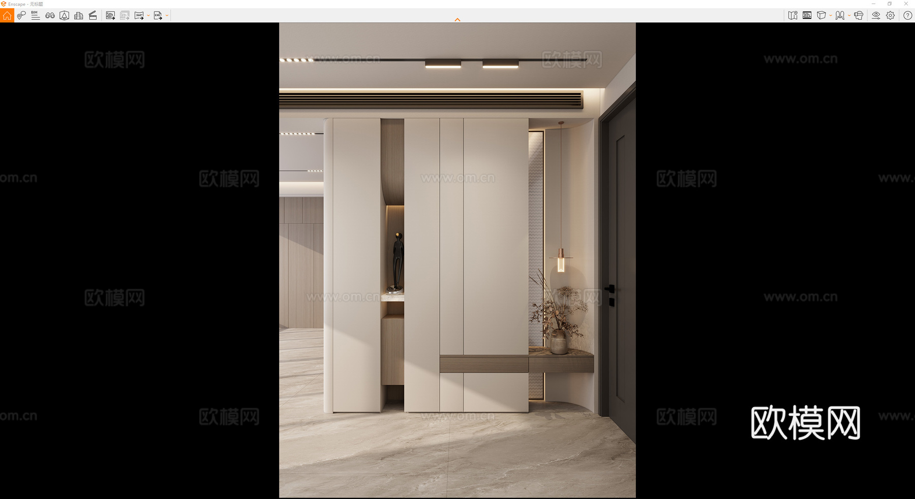 意式 轻奢风 弧形造型 端景柜 悬浮顶 端景 玄关su模型