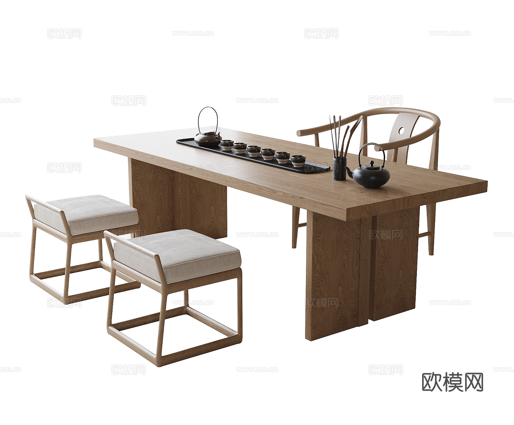 现代茶桌椅 茶具 凳子3d模型
