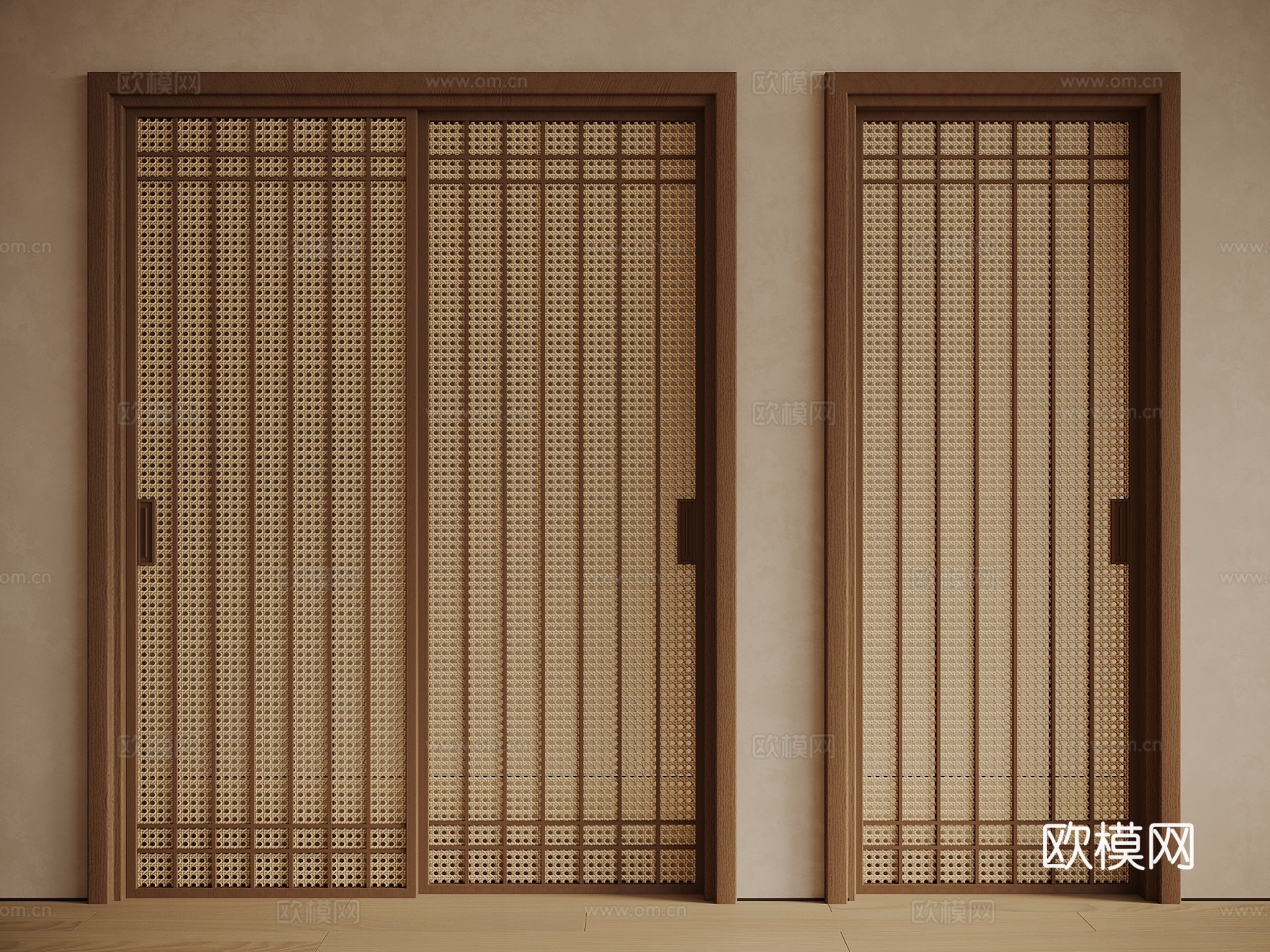 新中式 中古风 推拉门 单开门su模型
