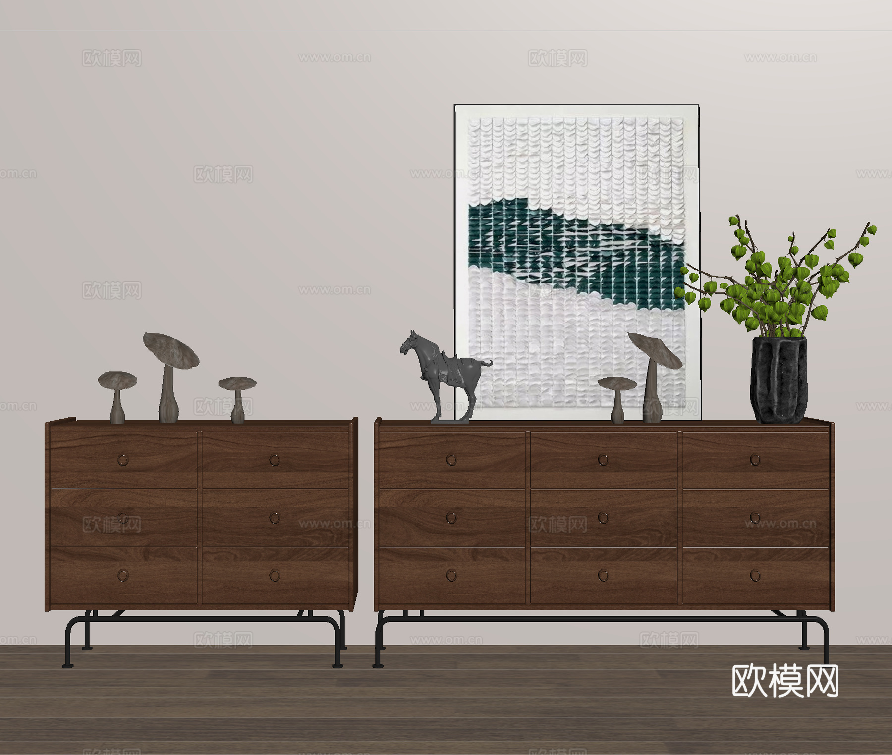 玄关柜 边柜 收纳柜 艺术摆件 装饰画 花艺花瓶su模型
