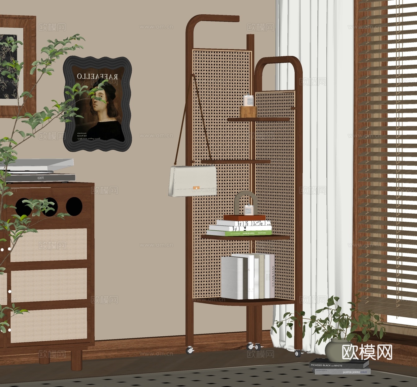中古风墙角柜 三角柜 书架 转角柜 立柜su模型