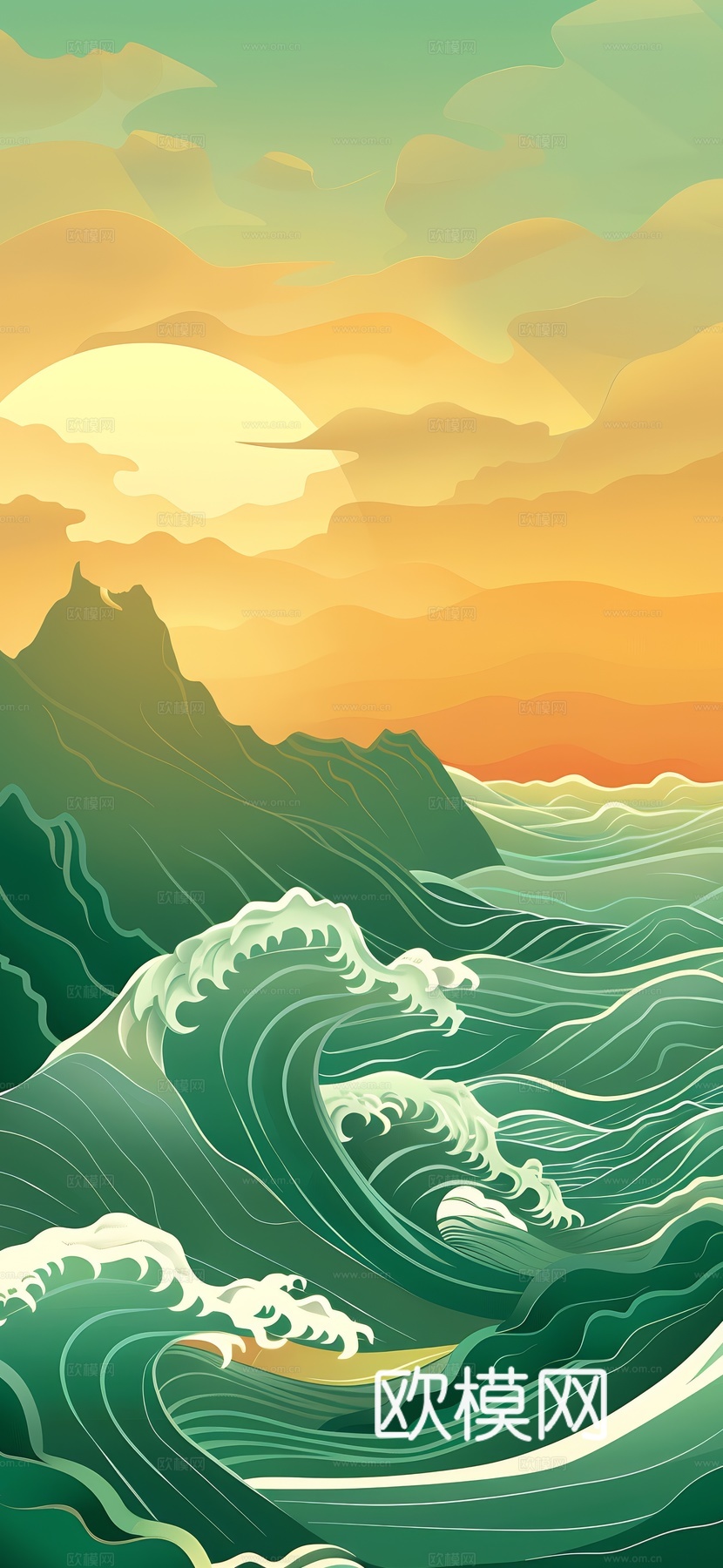 高清新款大美国风国潮元素中式美学壁画壁纸背景下载