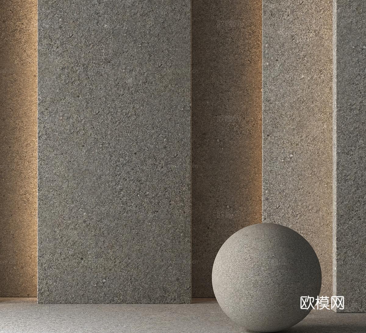 无缝莱姆石 花岗岩 岩板 麻石 护墙板3d模型