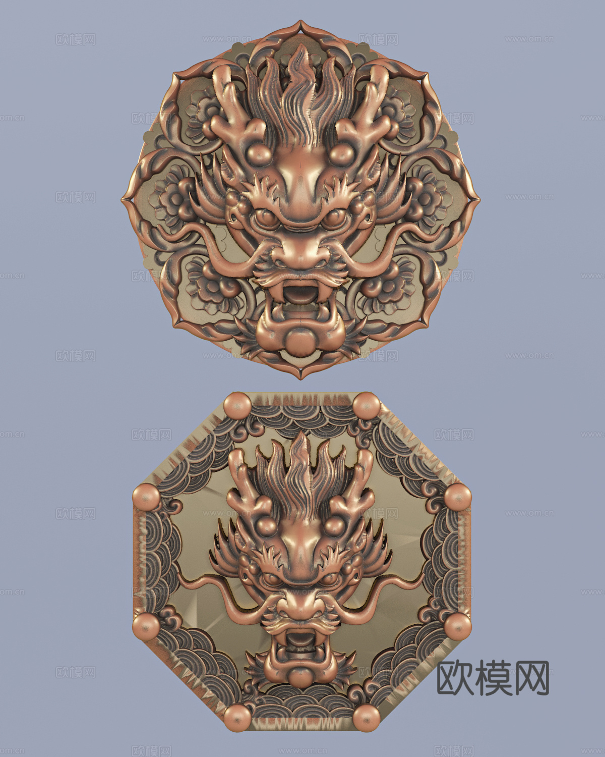 现代新中式龙头花边浮雕雕塑艺术摆件3d模型