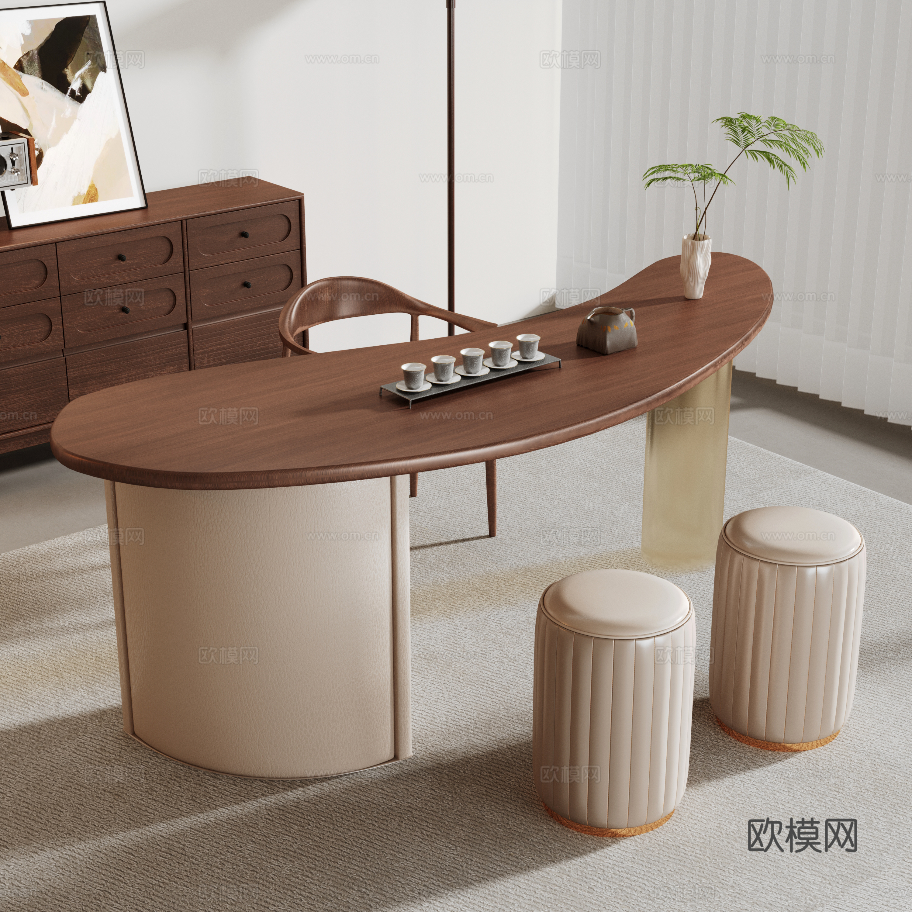 胡桃木茶台弧形茶台3d模型