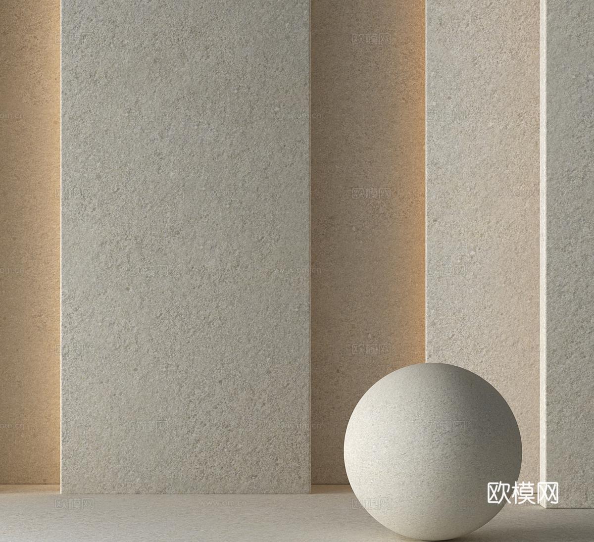 无缝莱姆石 花岗岩 岩板 麻石 护墙板3d模型
