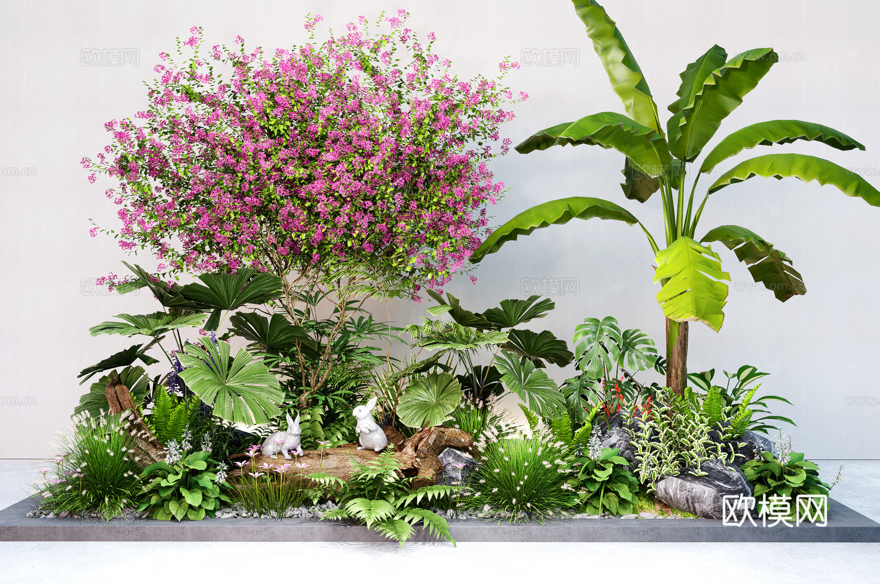 植物组合 绿植堆 三角梅 花草花境su模型