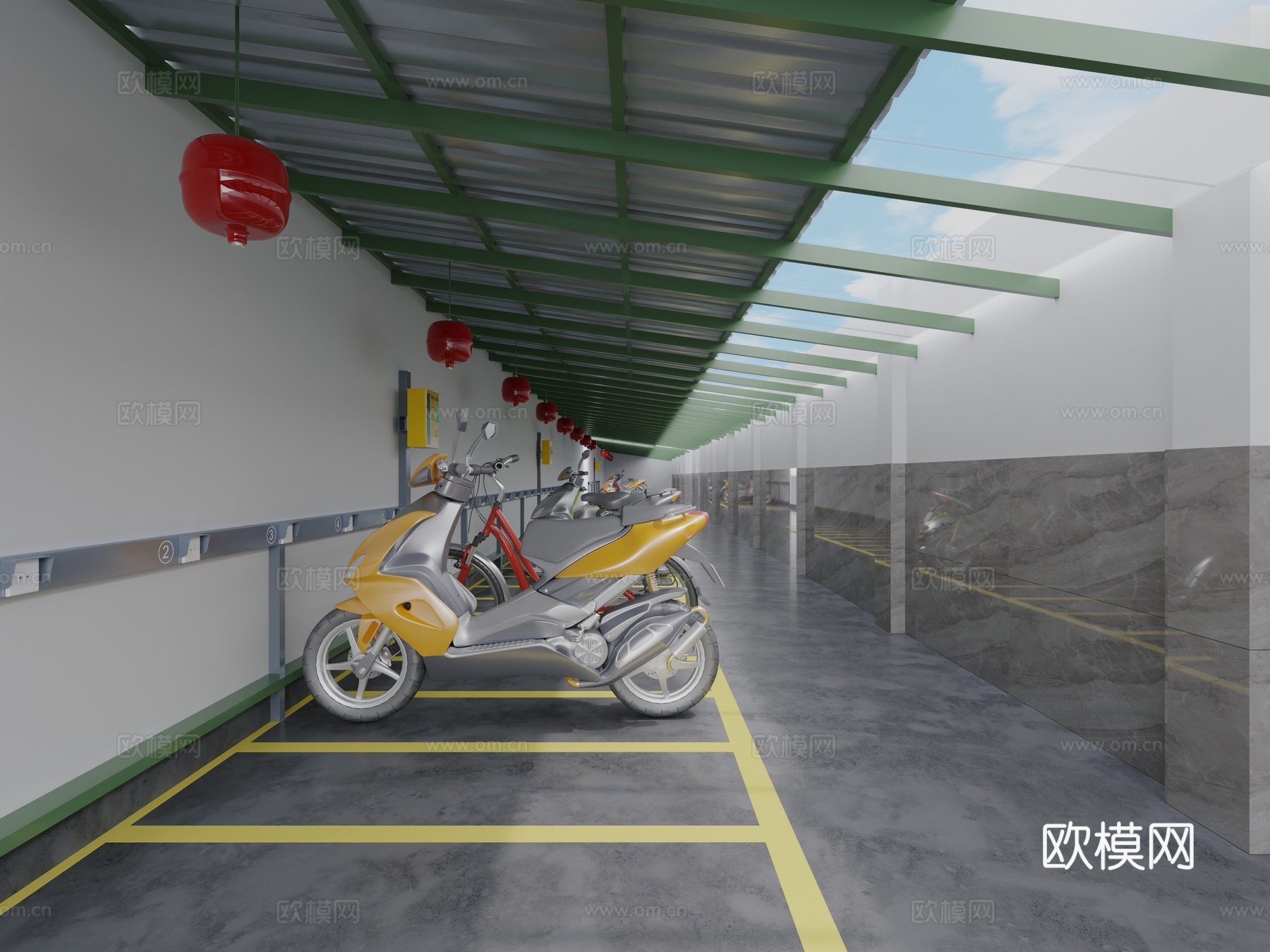 现代电动车充电棚3d模型