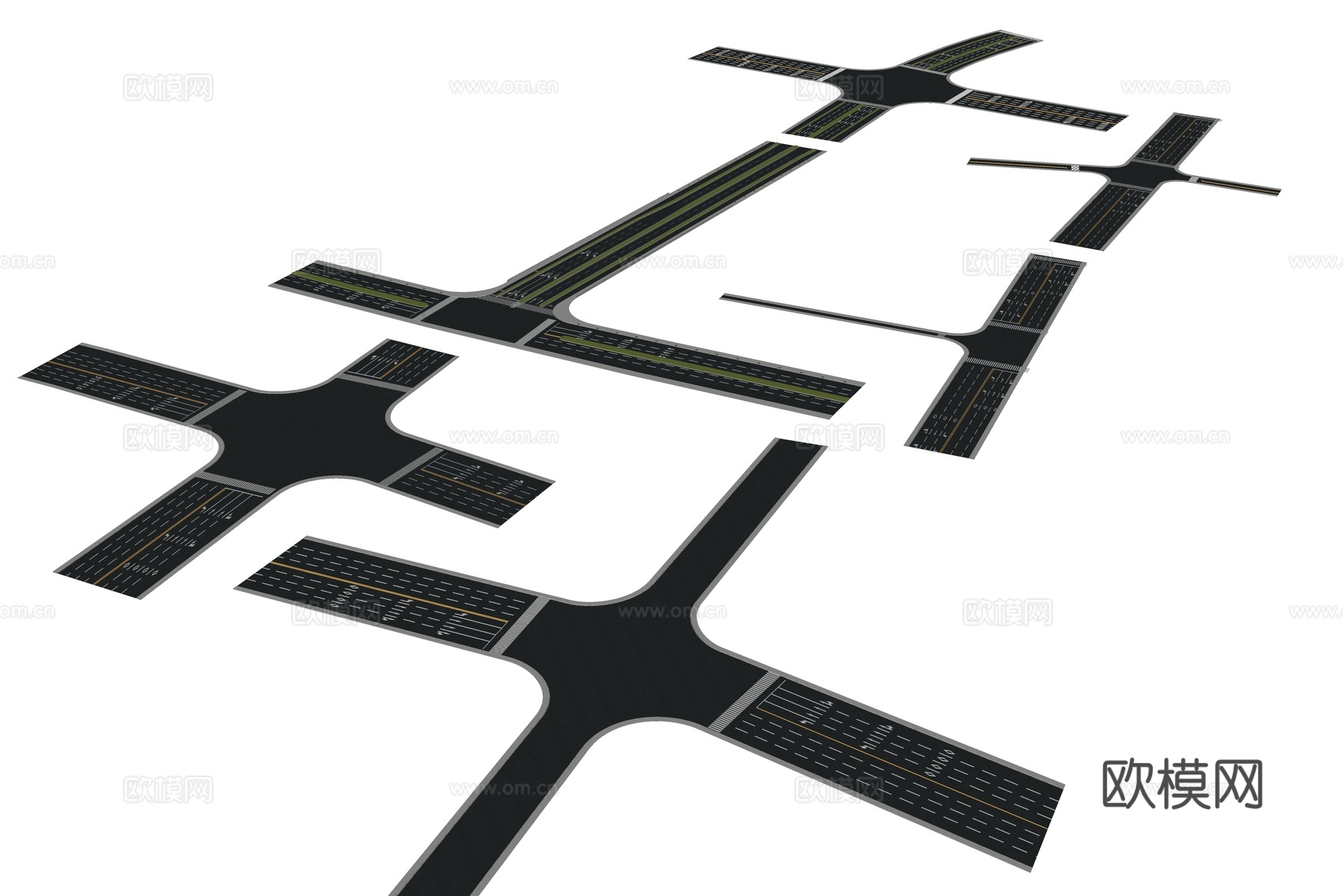 现代道路 十字苦口 道路路口 T字状路口 三叉路口 车道马路su模型