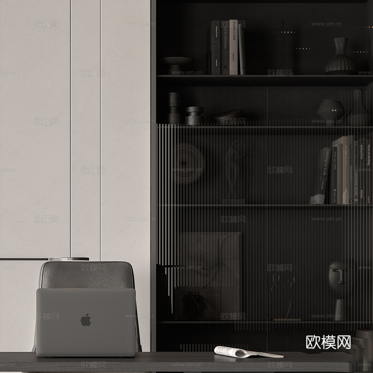 现代意式极简书柜 书桌椅 办公桌椅3d模型