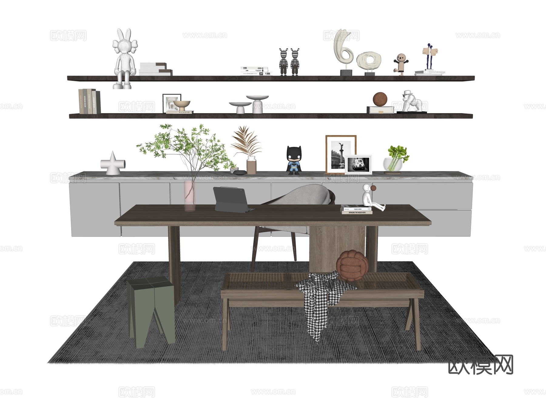 书桌椅 办公桌椅 老板桌 电脑桌su模型下载（渲染图2）