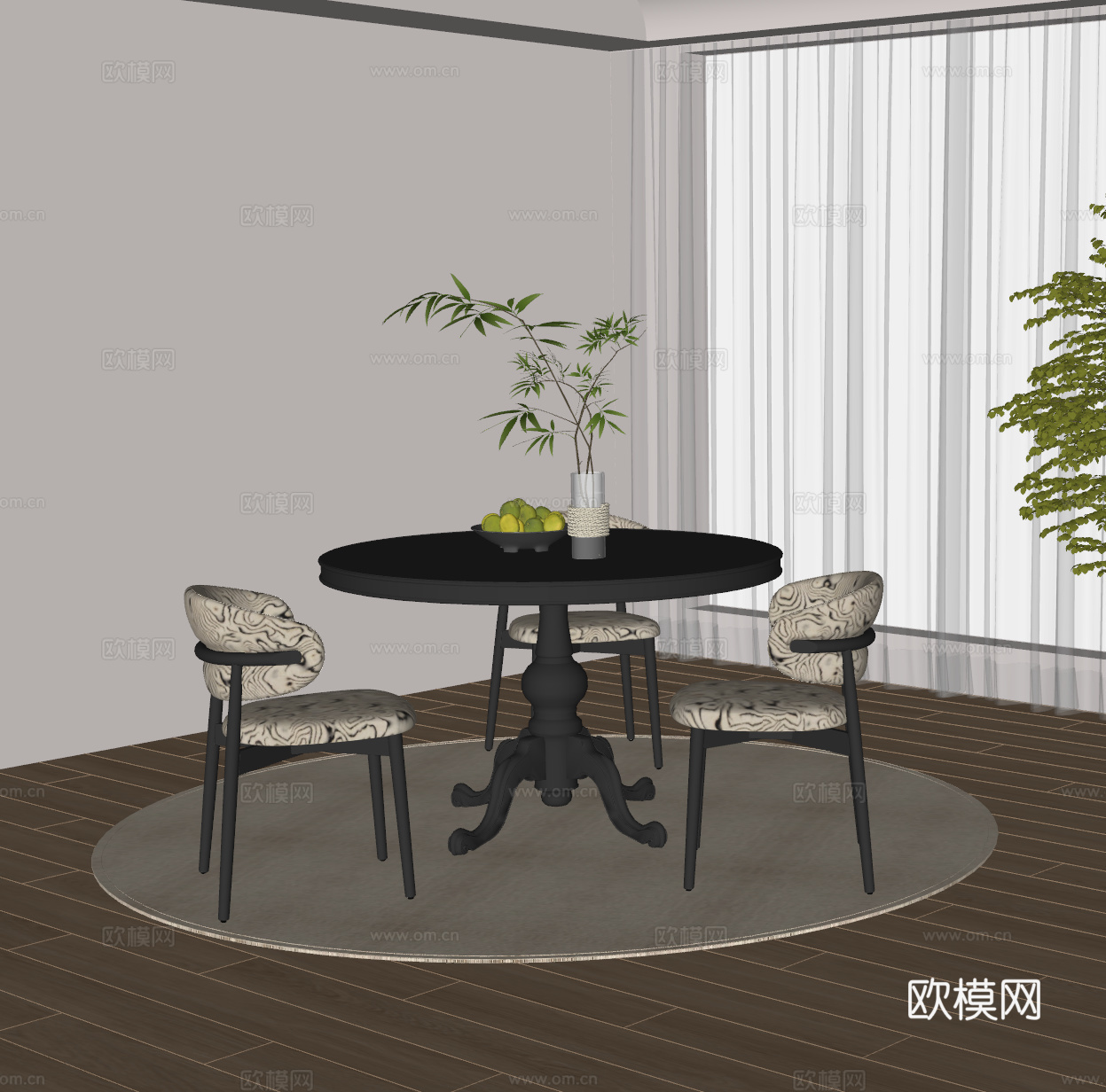 中古圆餐桌椅组合 圆形餐桌椅 洽谈桌椅 咖啡桌椅 法式中古餐su模型