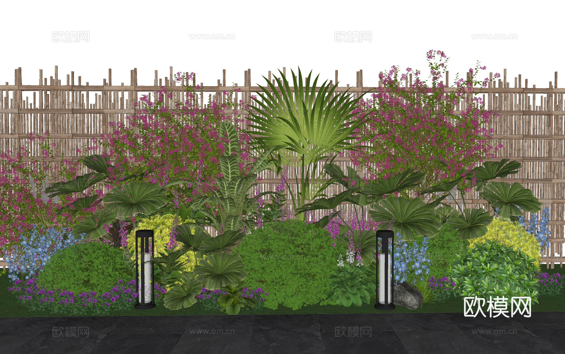 现代植物组团 花境绿植 三角梅 灌木球 花卉组合su模型