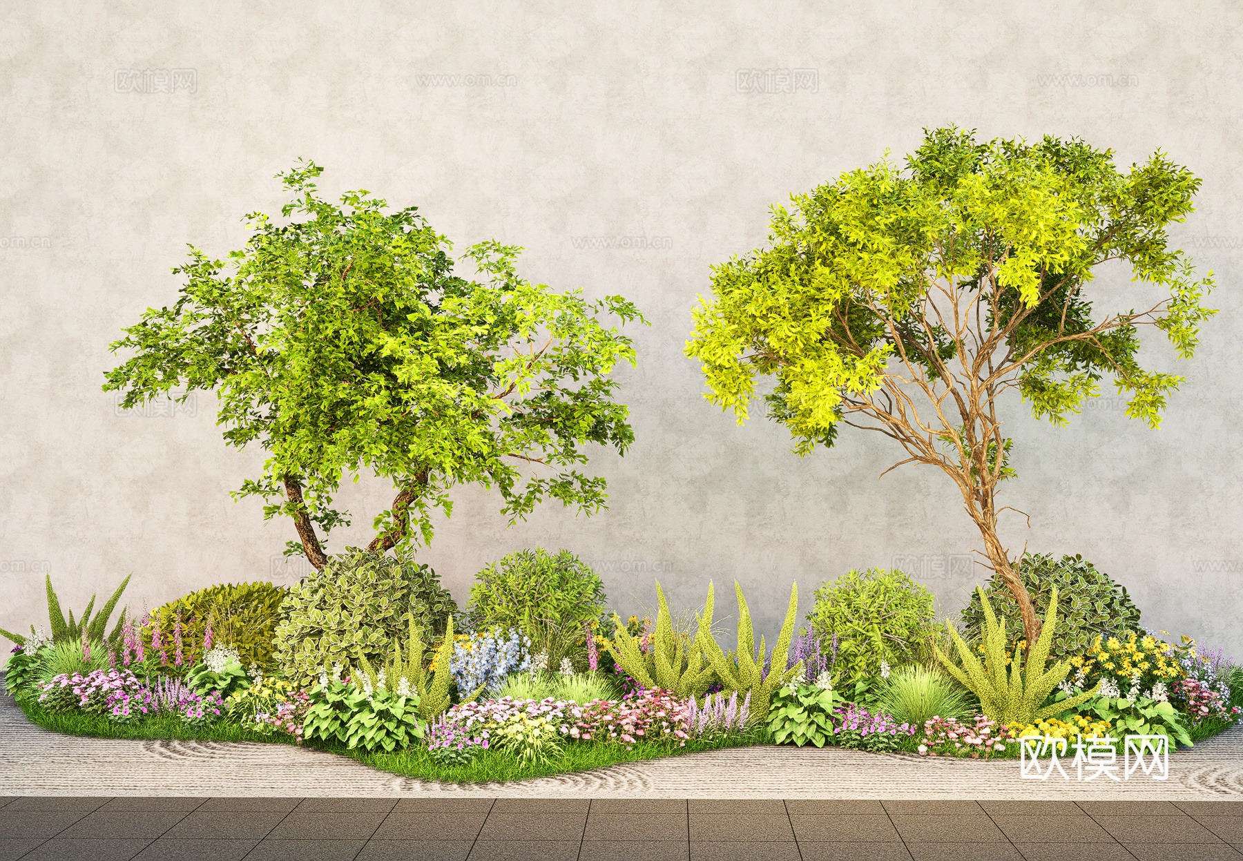 花镜植物组团 球形灌木 植物搭配 小区网红花草绿植组合su模型