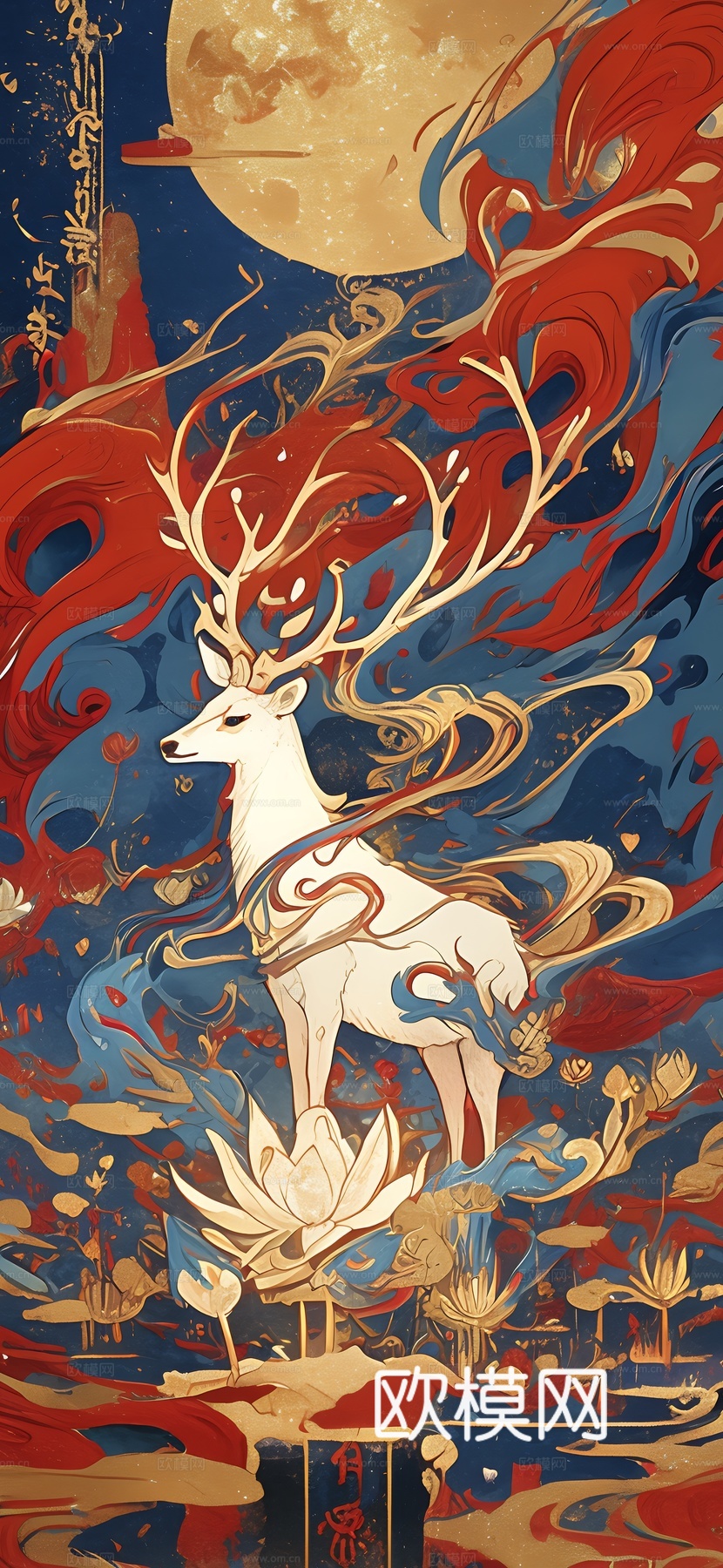 高清新款大美国风国潮元素中式美学壁画壁纸背景下载