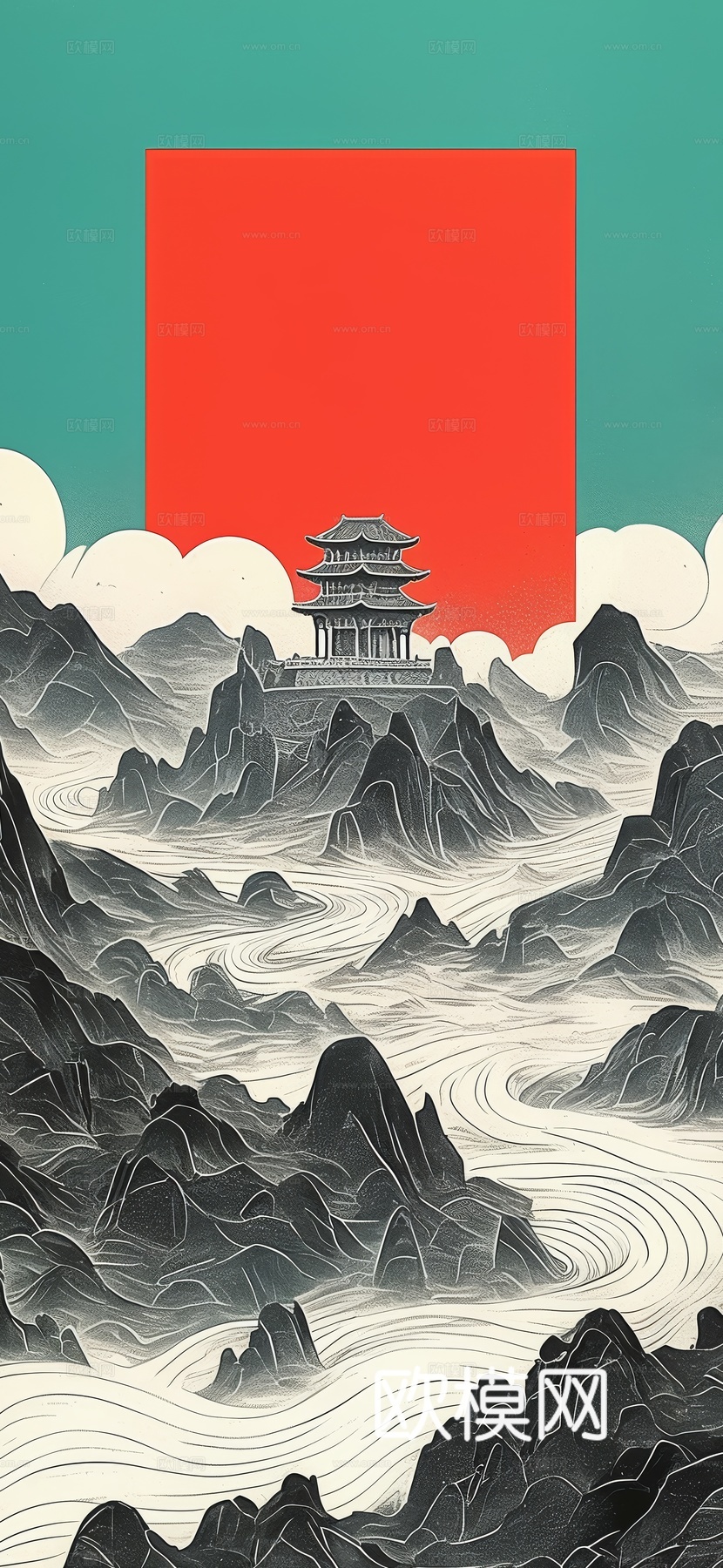 高清新款大美国风国潮元素中式美学壁画壁纸背景