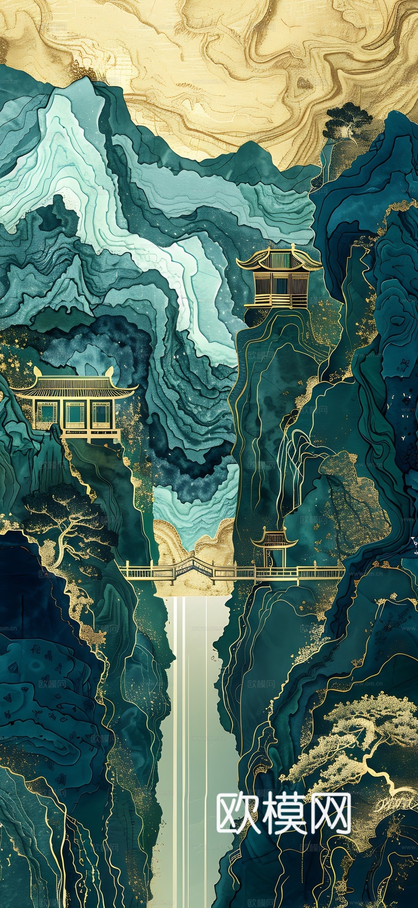 高清新款大美国风国潮元素中式美学壁画壁纸背景下载