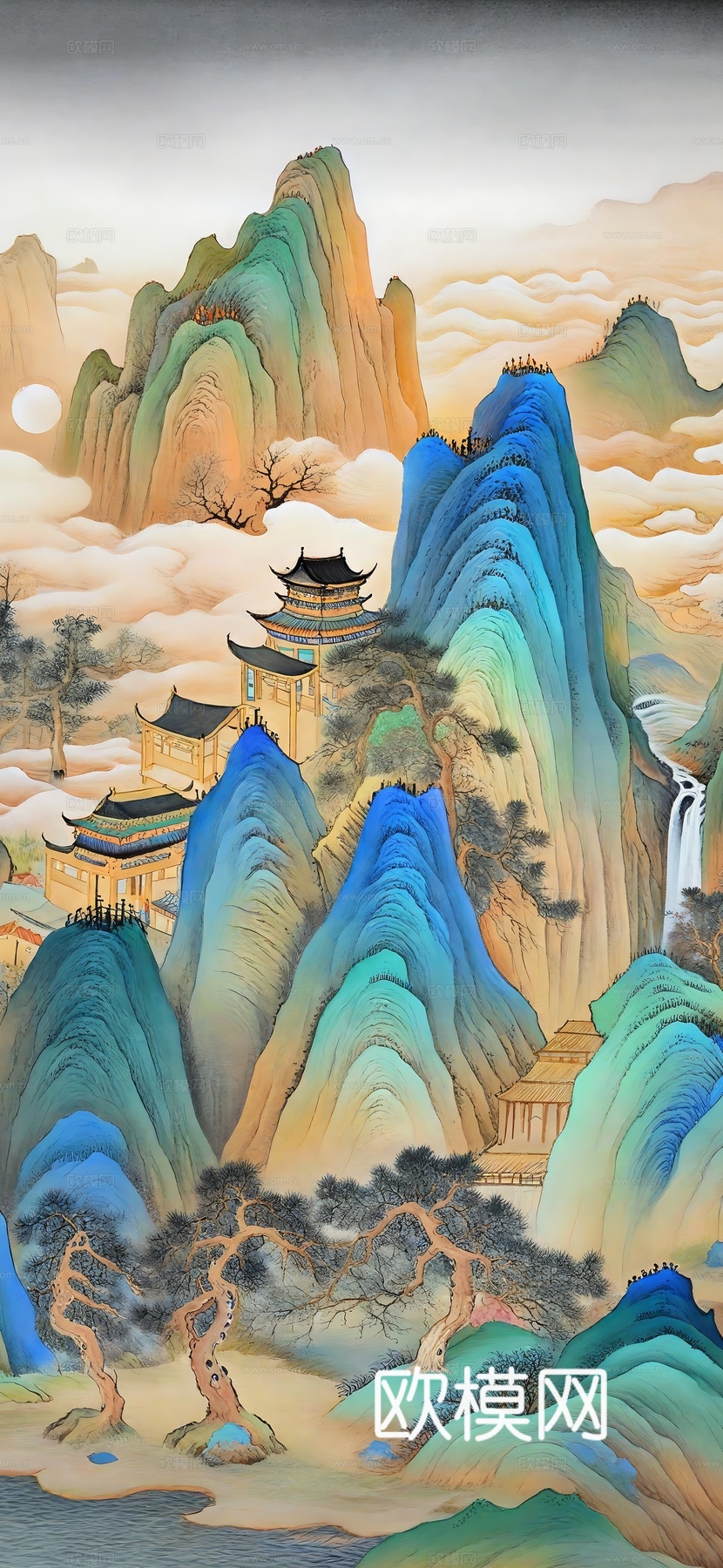 高清新款大美国风国潮元素中式美学壁画壁纸背景