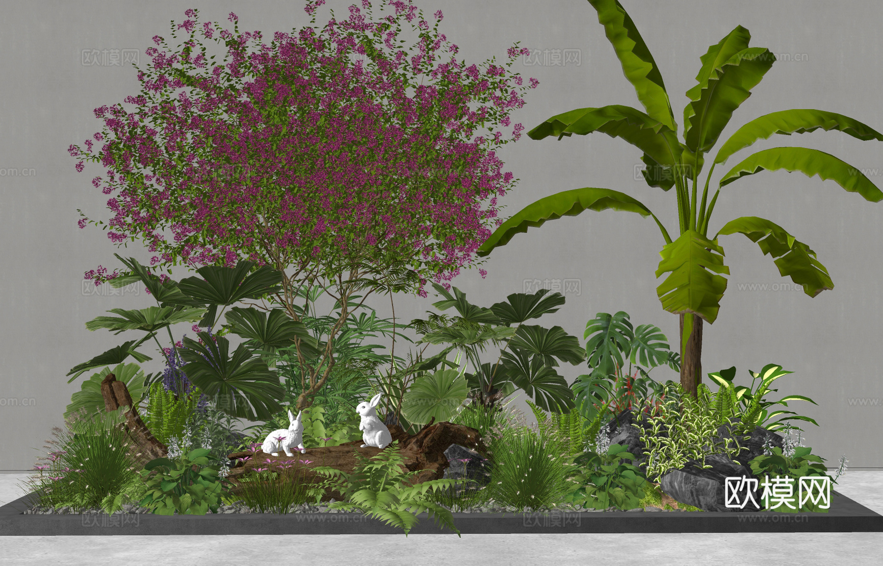 植物组合 绿植堆 三角梅 花草花境su模型