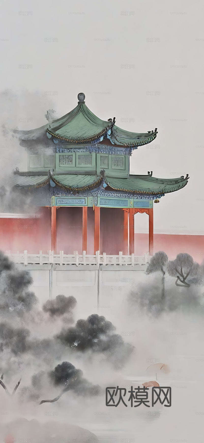 高清新款大美国风国潮元素中式美学壁画壁纸背景
