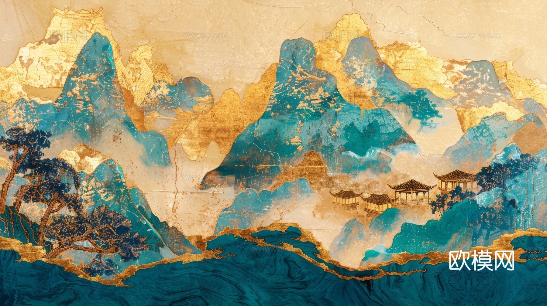 高清新款大美国风国潮元素中式美学壁画壁纸背景下载