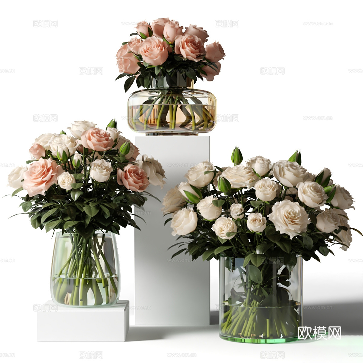 现代花瓶花艺 玫瑰花3d模型