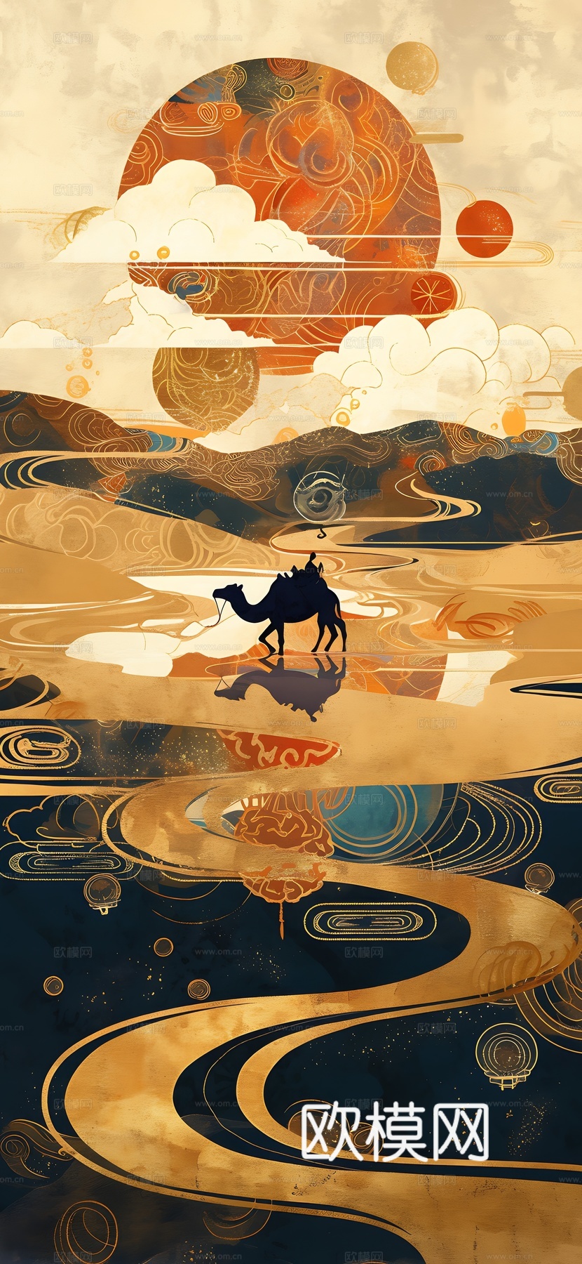 高清新款大美国风国潮元素中式美学壁画壁纸背景下载