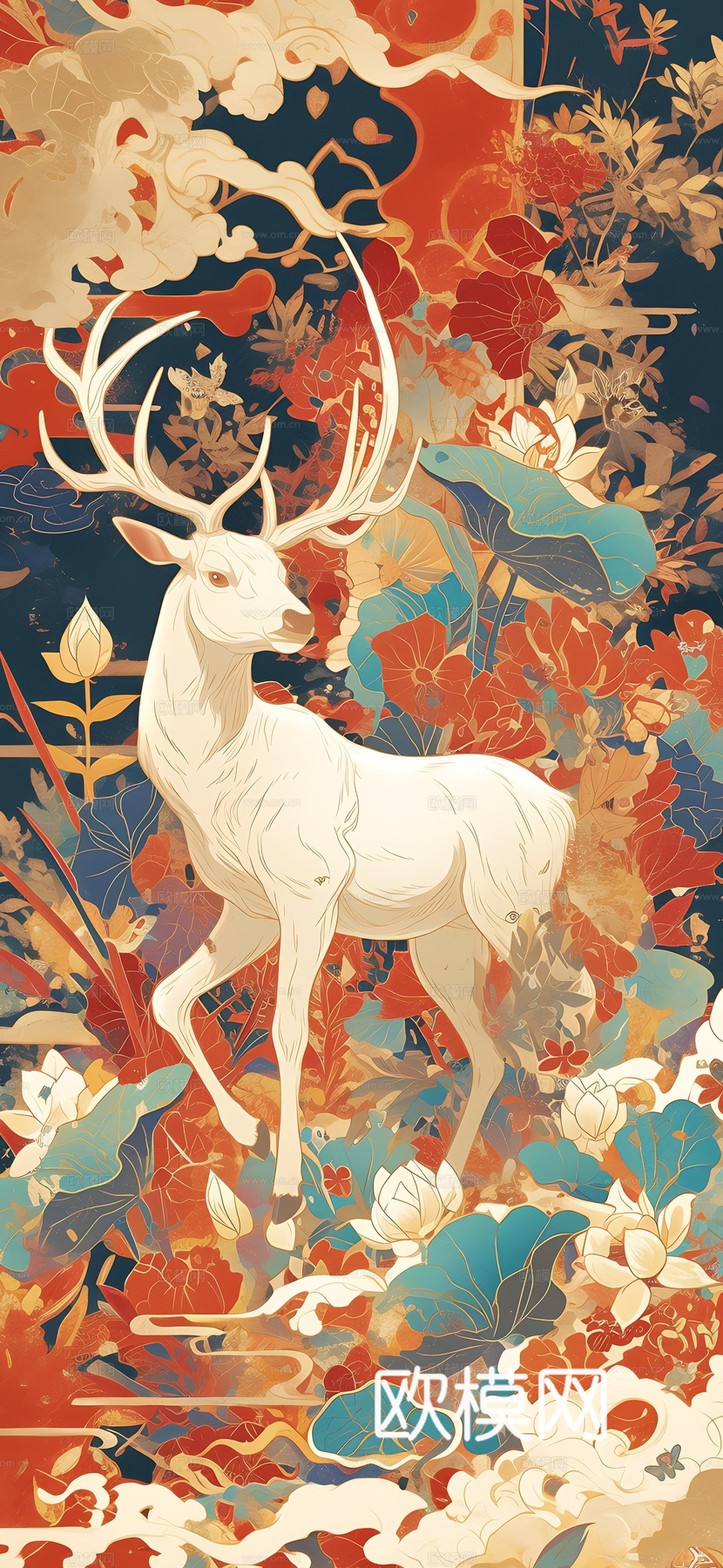 高清新款大美国风国潮元素中式美学壁画壁纸背景下载