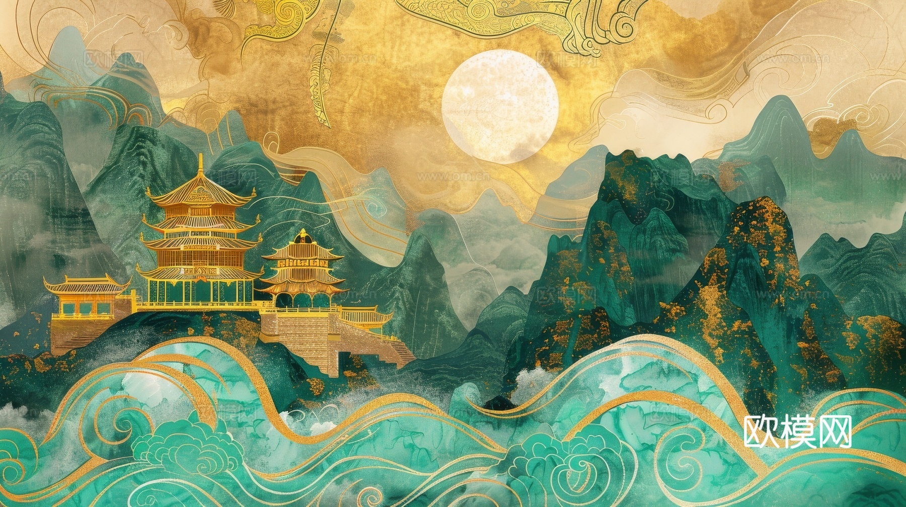 高清新款大美国风国潮元素中式美学壁画壁纸背景下载