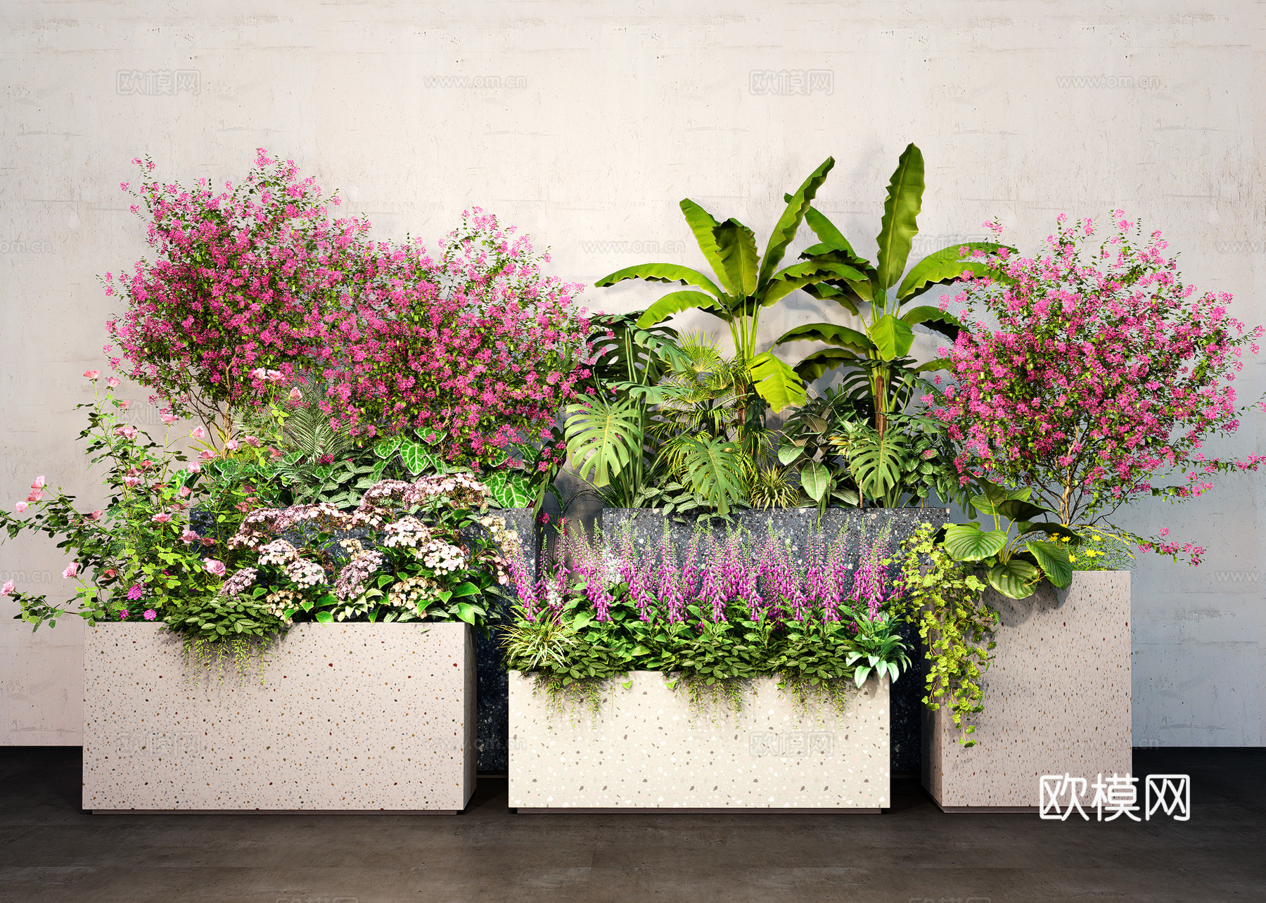 现代植物花箱 绿植组合 盆景盆栽   植物堆 花箱花坛su模型