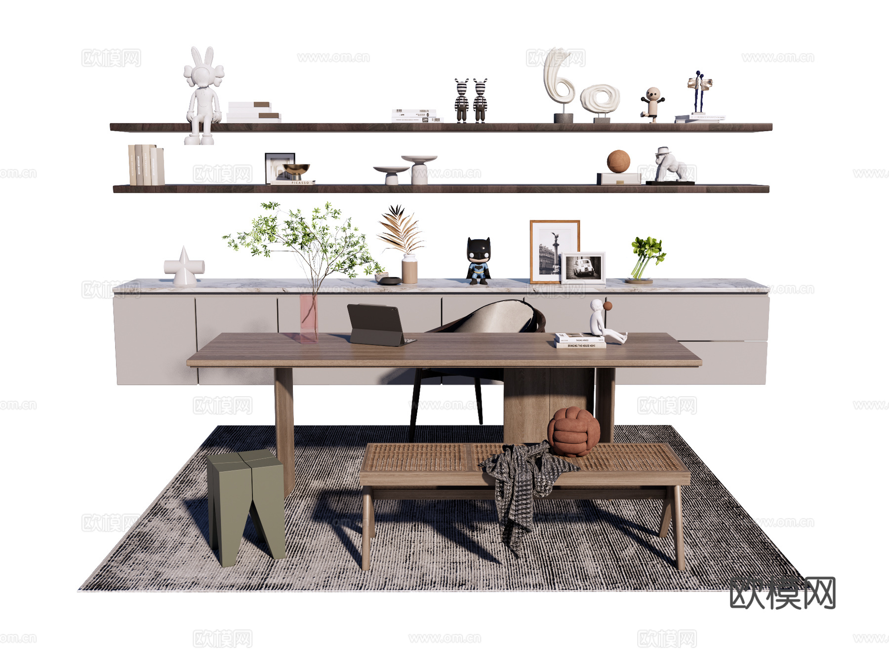 书桌椅 办公桌椅 老板桌 电脑桌su模型下载（渲染图1）