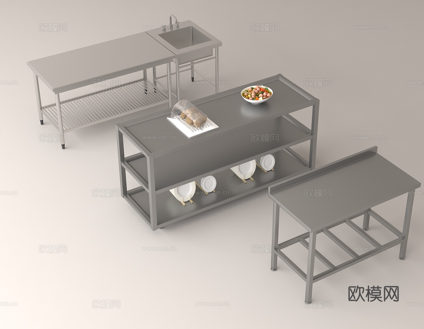 不锈钢工作台  厨房操作台 水槽3d模型3d模型