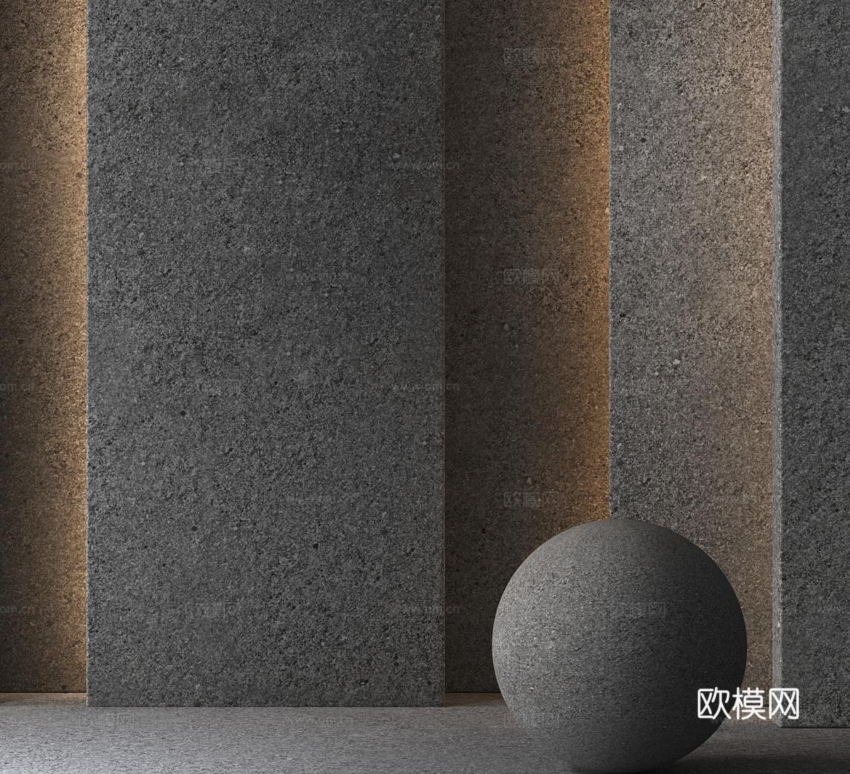 无缝莱姆石 花岗岩 岩板 麻石 护墙板3d模型