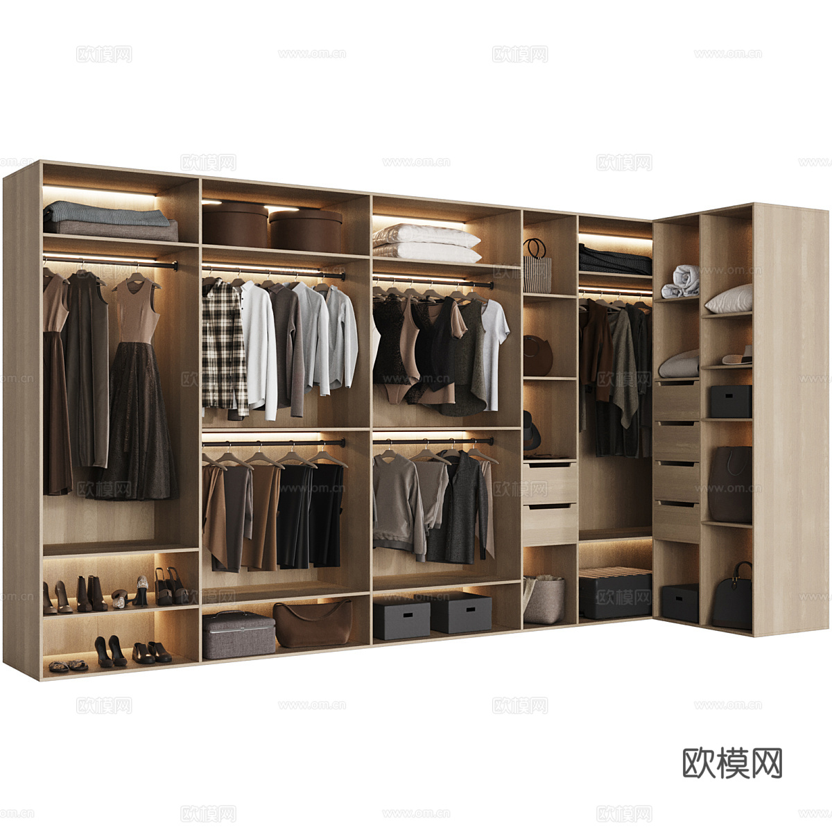 现代意式极简衣帽间开放衣柜3d模型