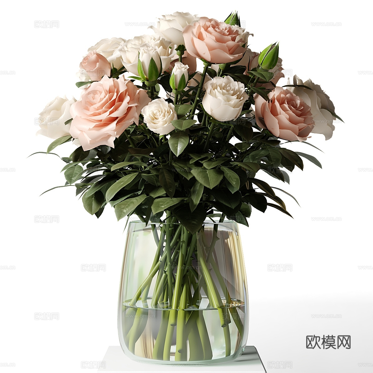 现代花瓶花艺 玫瑰花3d模型