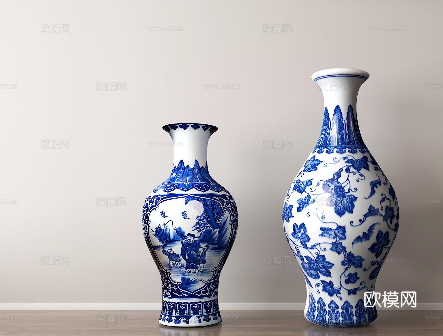 传统工艺品国风摆件青花瓷花瓶3d模型