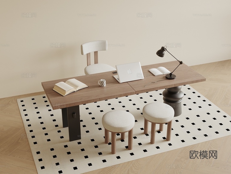中古風(fēng)書(shū)桌椅 書(shū)房桌椅3d模型下載